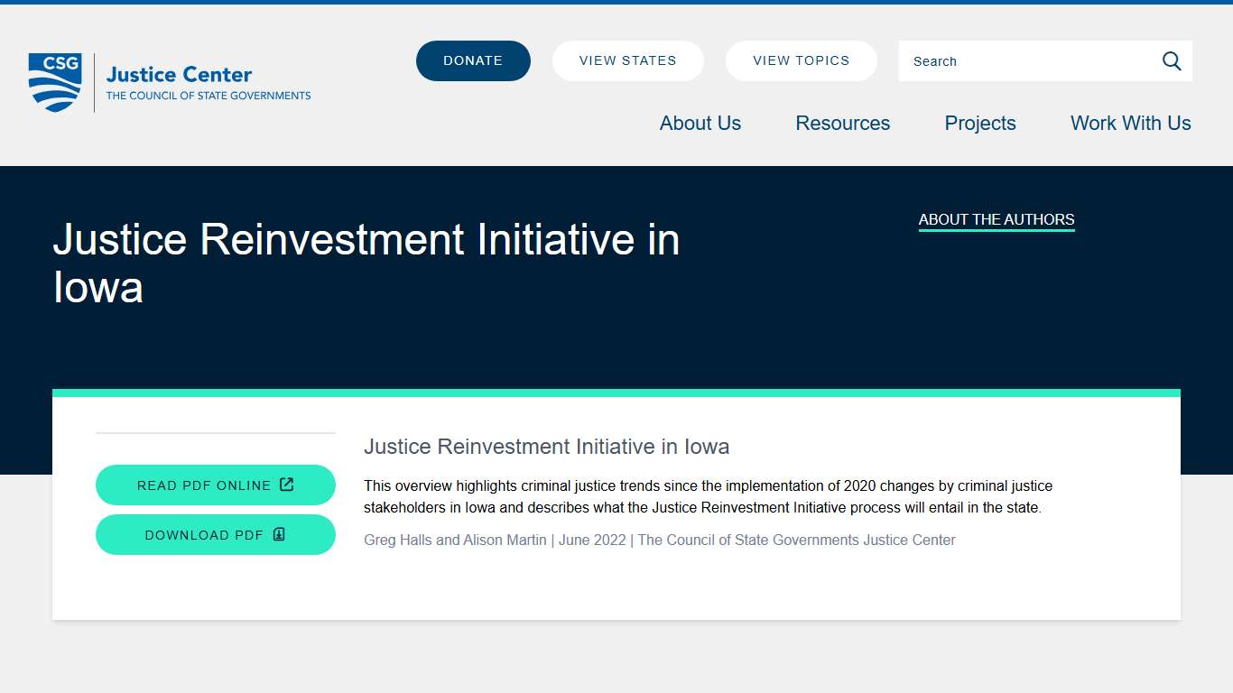Justice Reinvestment Initiative in Iowa - CSG Justice Center