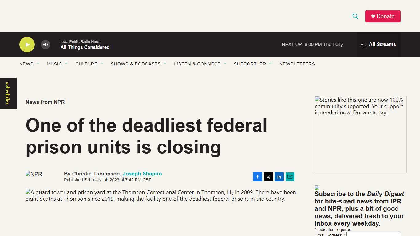 One of the deadliest federal prison units is closing | Iowa Public Radio